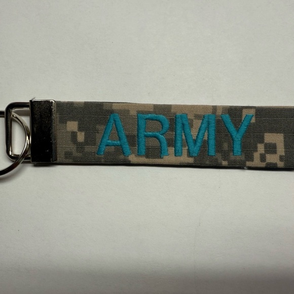 Camouflage Keychain with Blue 'ARMY' Embroidery - Picture 1 of 2